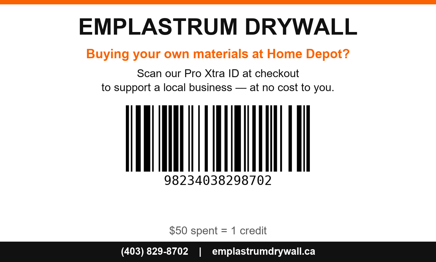 Home Depot Pro Xtra member code 98234038298702 for Emplastrum Drywall &mdash; scan or enter it at checkout to see if it unlocks Pro member savings